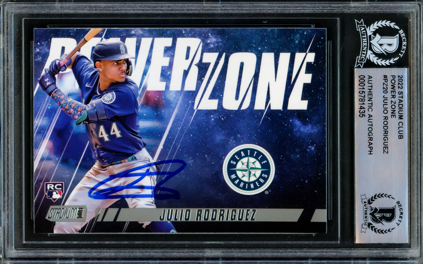 Julio Rodriguez Autographed 2022 Stadium Club Power Zone Rookie Card #PZ20 Seattle Mariners Beckett BAS #15781435