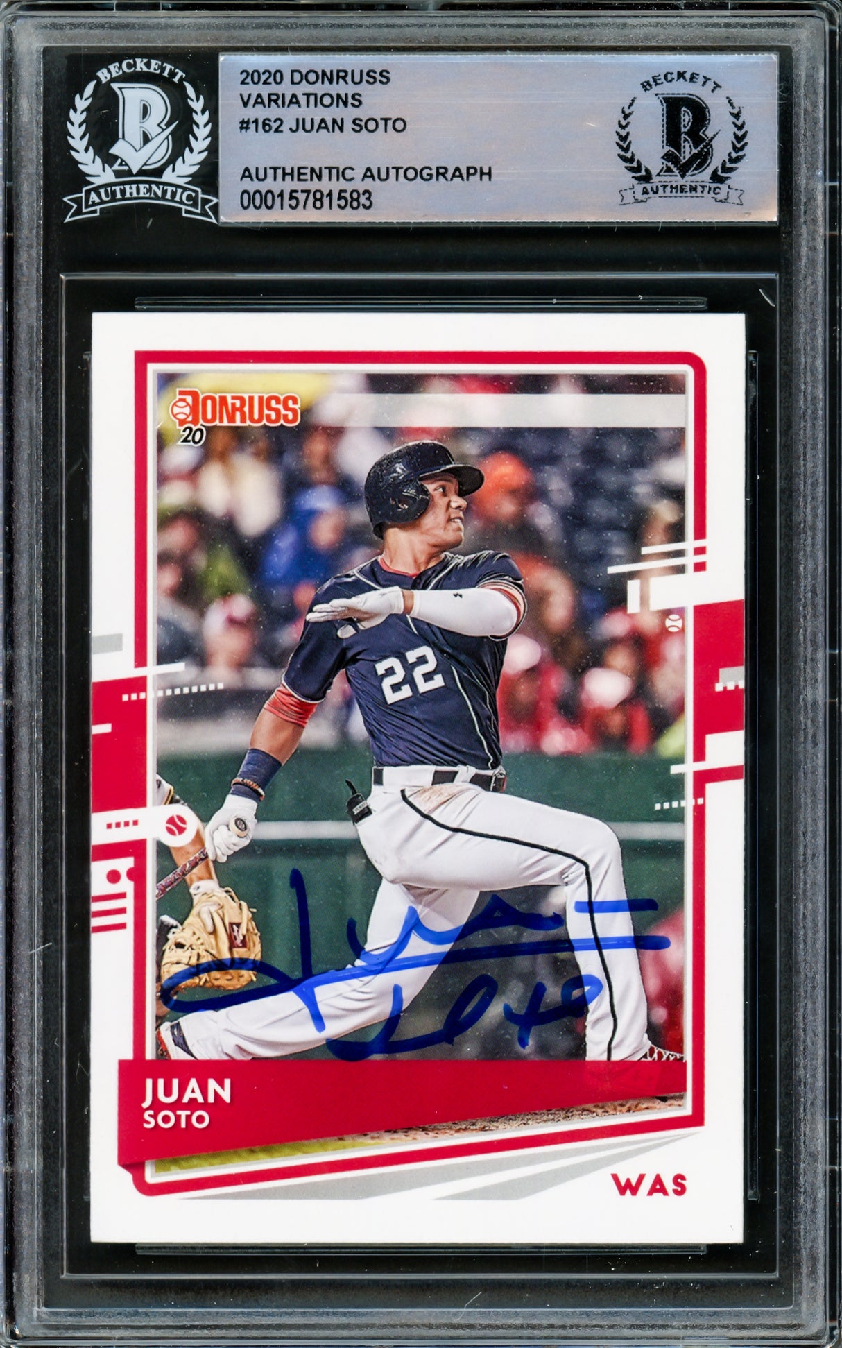 Juan Soto Autographed 2020 Donruss Variations Card #162 New York Yankees Beckett BAS #15781583
