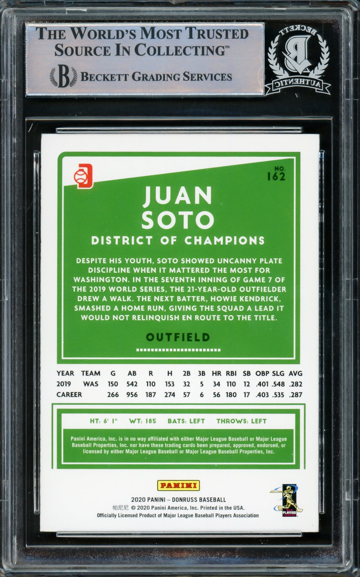 Juan Soto Autographed 2020 Donruss Variations Card #162 New York Yankees Beckett BAS #15781583