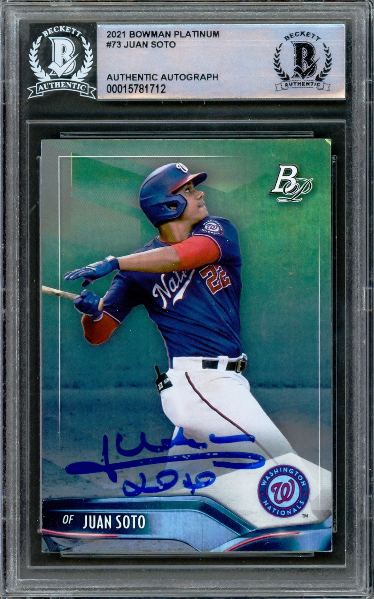 Juan Soto Autographed 2021 Bowman Platinum Card #73 New York Mets Beckett BAS #15781712