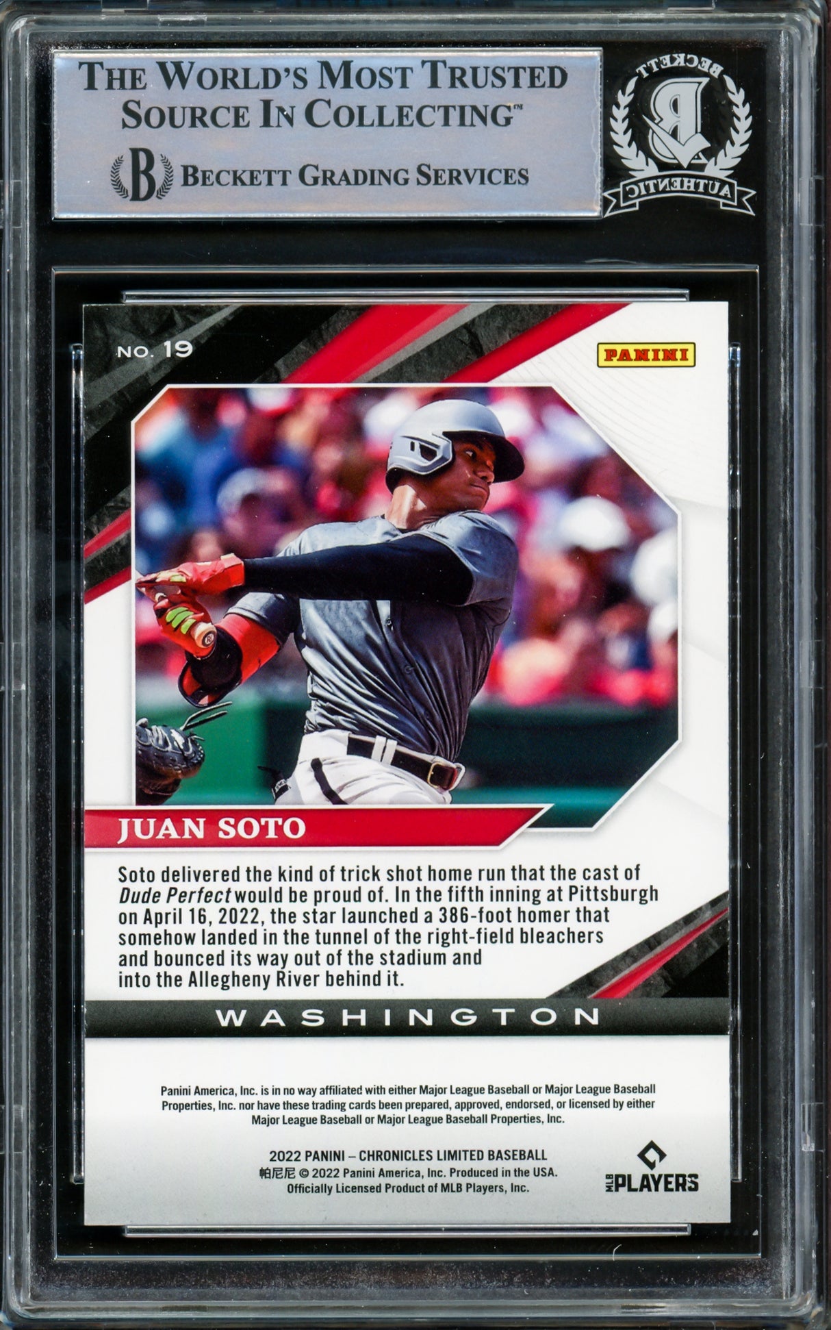 Juan Soto Autographed 2022 Panini Chronicles Limited Card #19 New York Yankees Beckett BAS #15781735