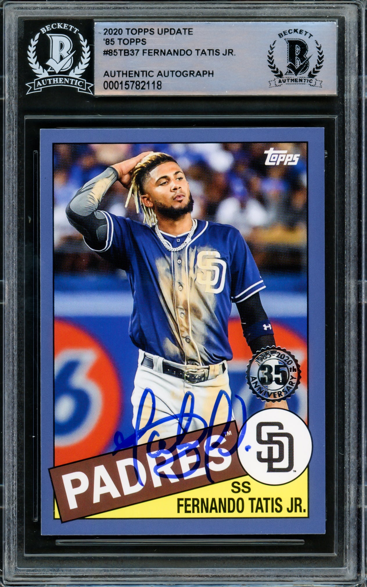 Fernando Tatis Jr. Autographed 2020 Topps 35th Anniversary Card #85TB-37 San Diego Padres Beckett BAS #15782118