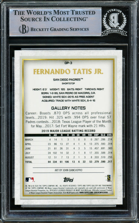 Fernando Tatis Jr. Autographed 2020 Topps Chrome Gallery National Baseball Card Day Card #GP-3 San Diego Padres Beckett BAS #15782123