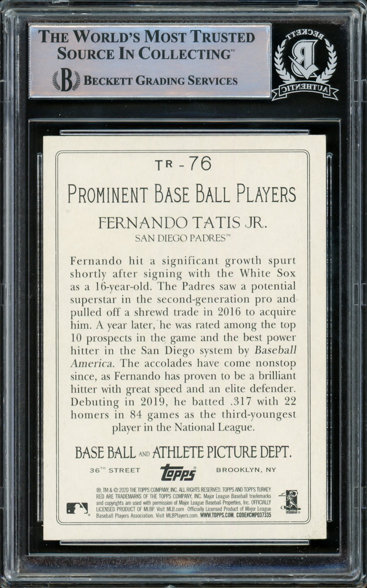 Fernando Tatis Jr. Autographed 2020 Topps Turkey Red Card #TR-76 San Diego Padres Beckett BAS #15782137