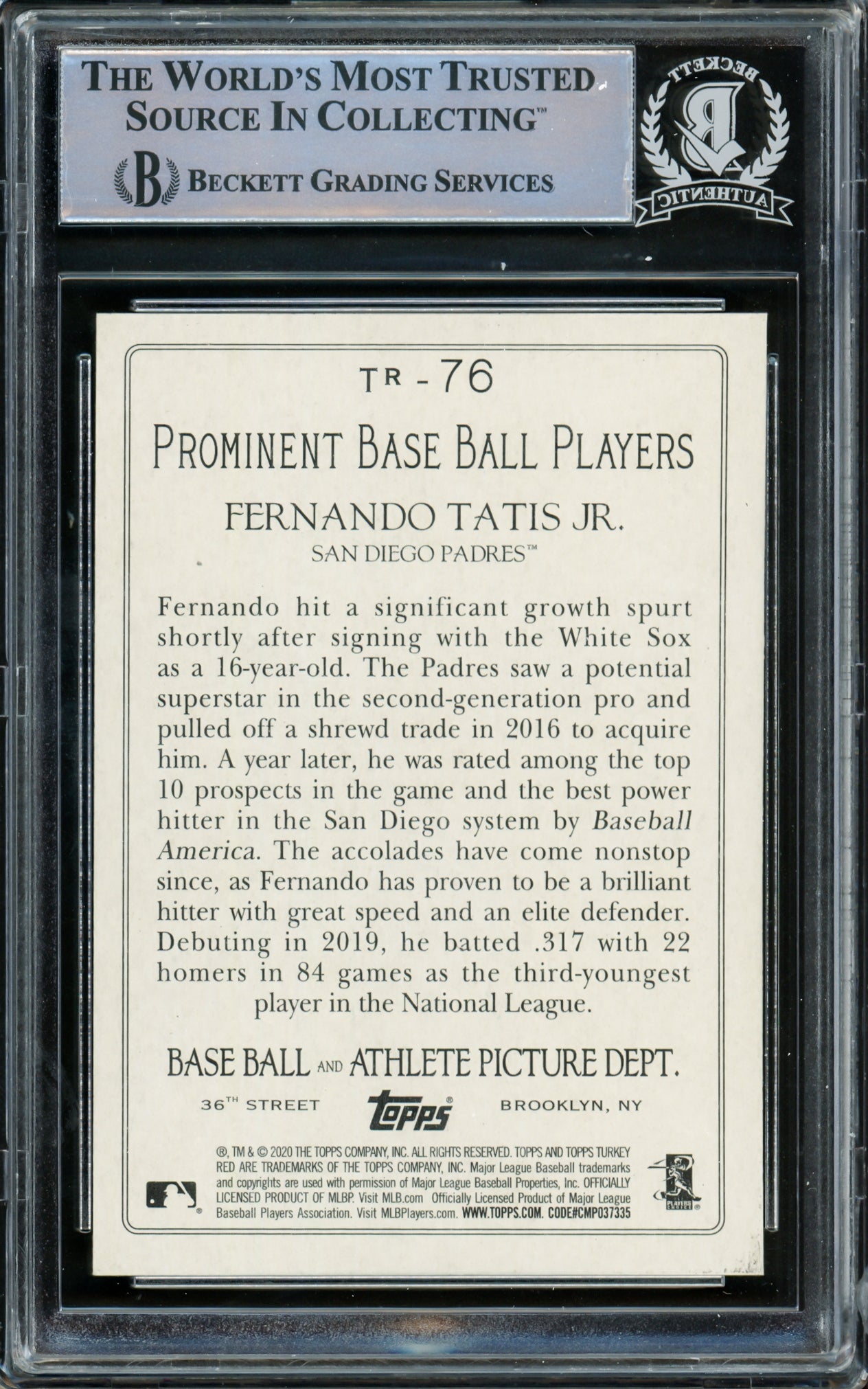 Fernando Tatis Jr. Autographed 2020 Topps Turkey Red Card #TR-76 San Diego Padres Beckett BAS #15782135