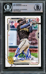 Fernando Tatis Jr. Autographed 2021 Bowman Card #87 San Diego Padres Beckett BAS #15782242