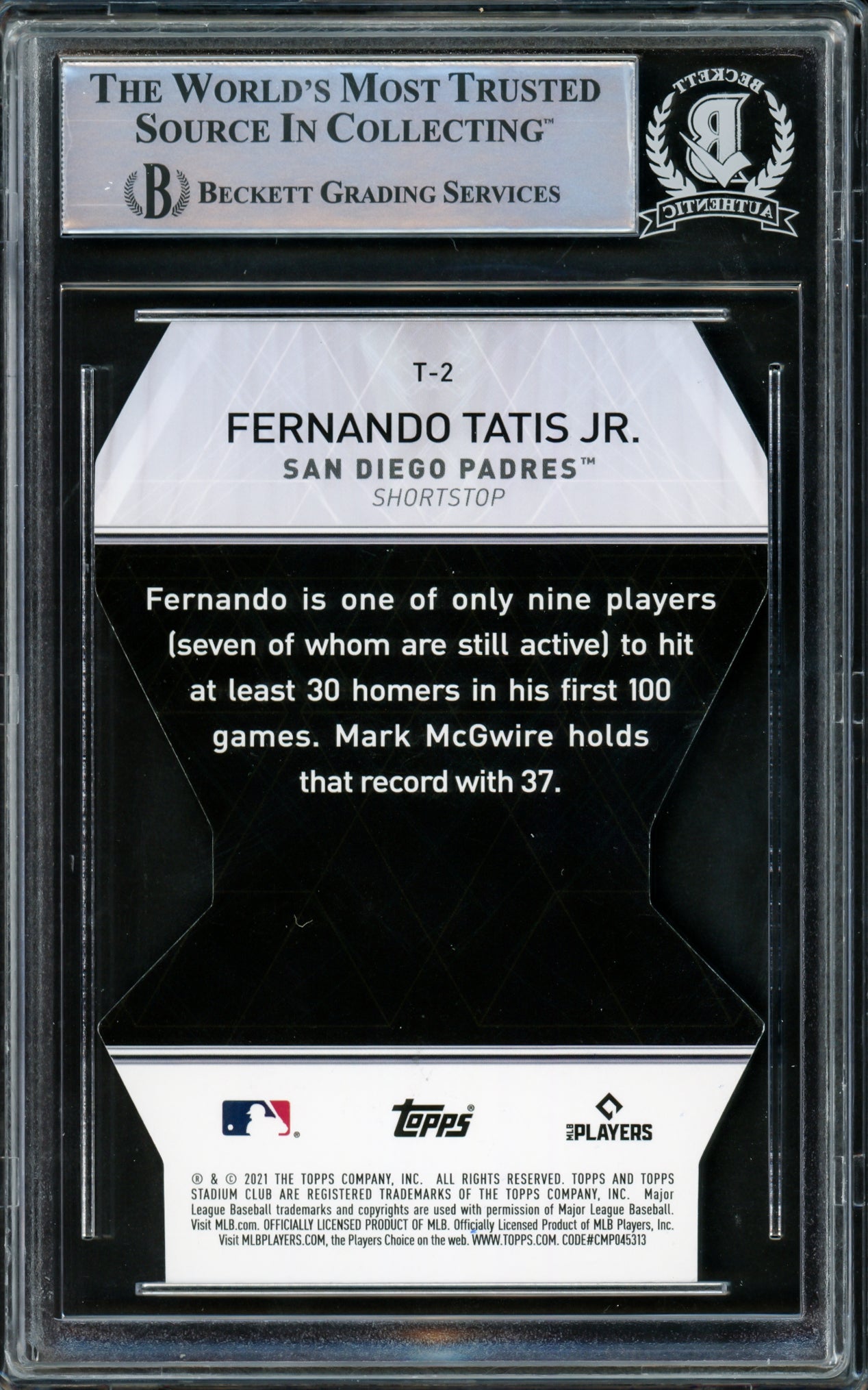 Fernando Tatis Jr. Autographed 2021 Stadium Club Triumvirates Card #T-2 San Diego Padres Beckett BAS #15782251