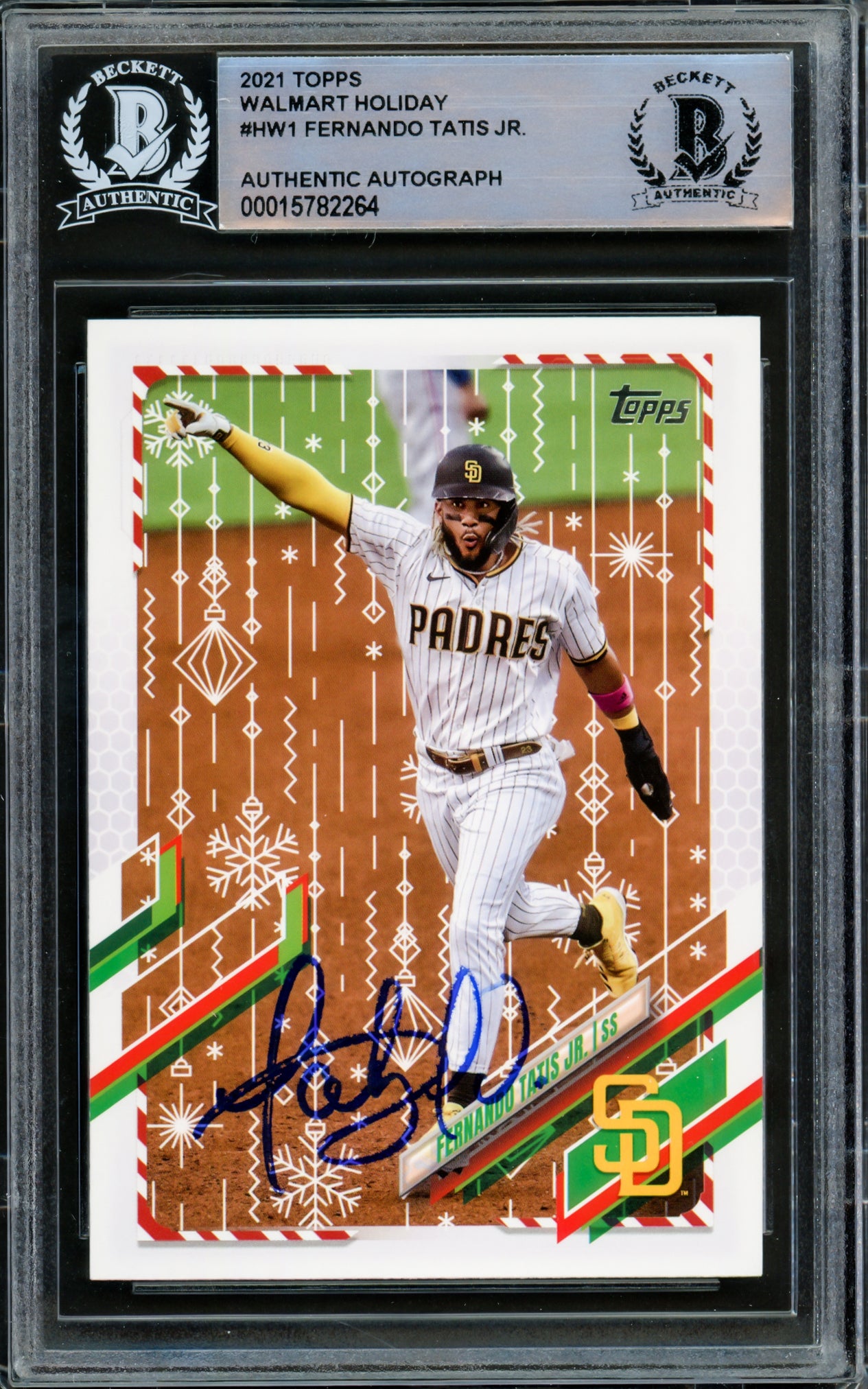 Fernando Tatis Jr. Autographed 2021 Topps Holiday Card #HW1 San Diego Padres Beckett BAS #15782264