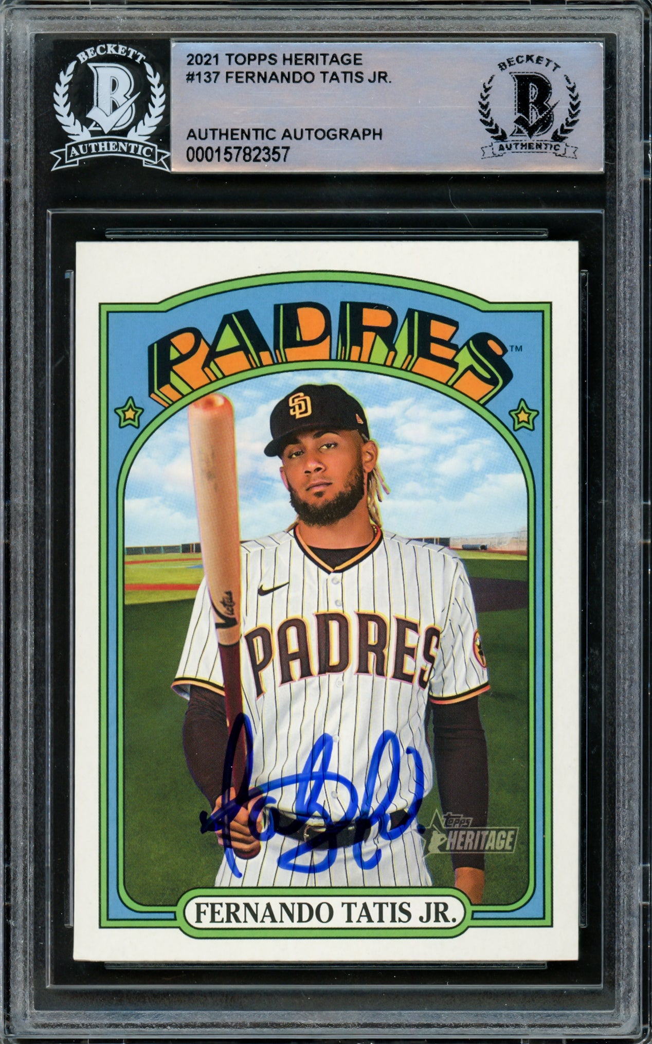 Fernando Tatis Jr. Autographed 2021 Topps Heritage Card #137 San Diego Padres Beckett BAS #15782357