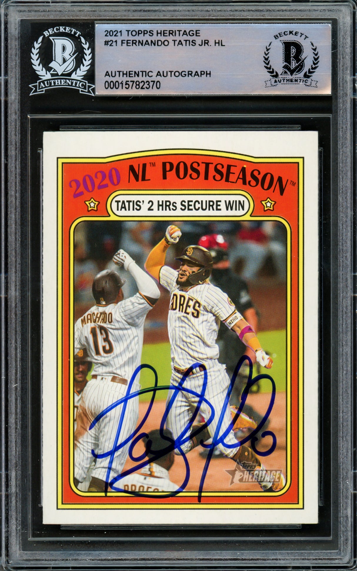 Fernando Tatis Jr. Autographed 2021 Topps Heritage Card #21 San Diego Padres Beckett BAS #15782370