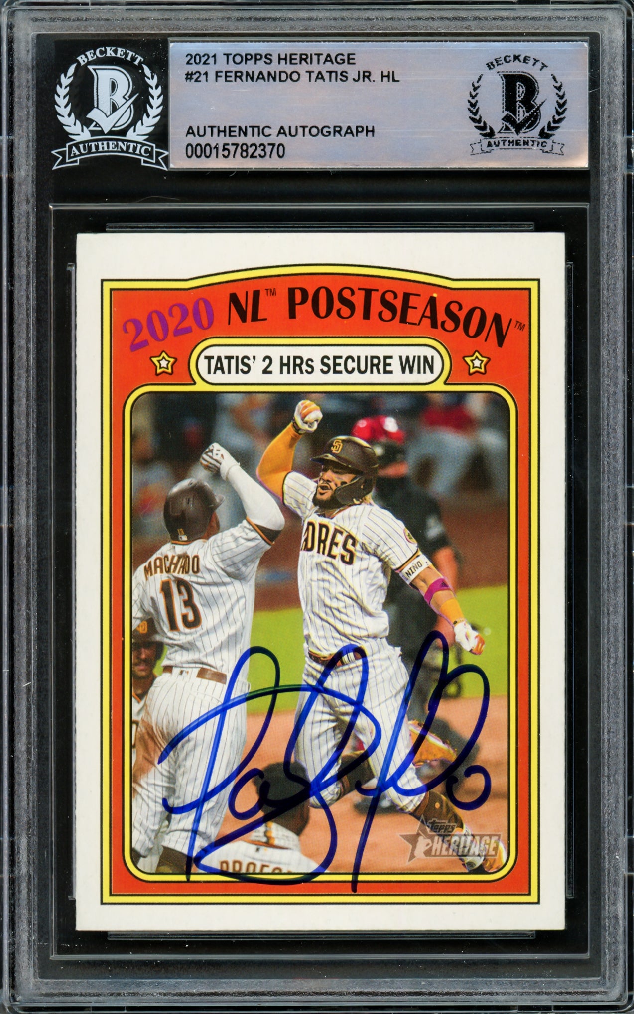 Fernando Tatis Jr. Autographed 2021 Topps Heritage Card #21 San Diego Padres Beckett BAS #15782370