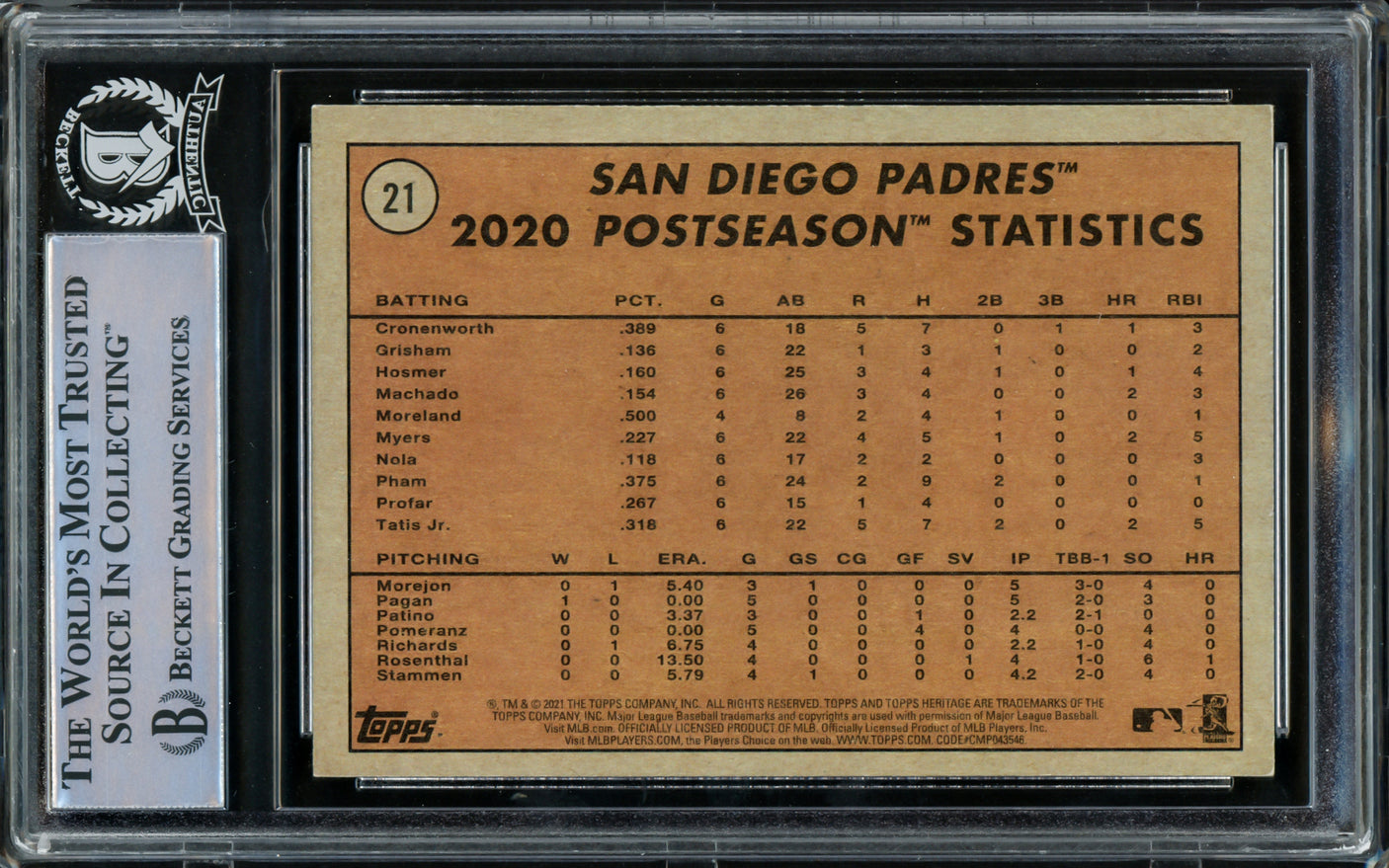 Fernando Tatis Jr. Autographed 2021 Topps Heritage Card #21 San Diego Padres Beckett BAS #15782369