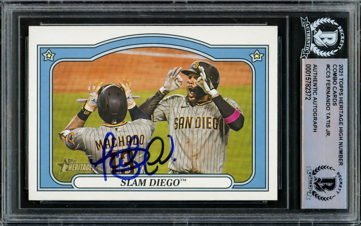 Fernando Tatis Jr. Autographed 2021 Topps Heritage High Number Combo Card #CC-5 San Diego Padres Beckett BAS #15782372