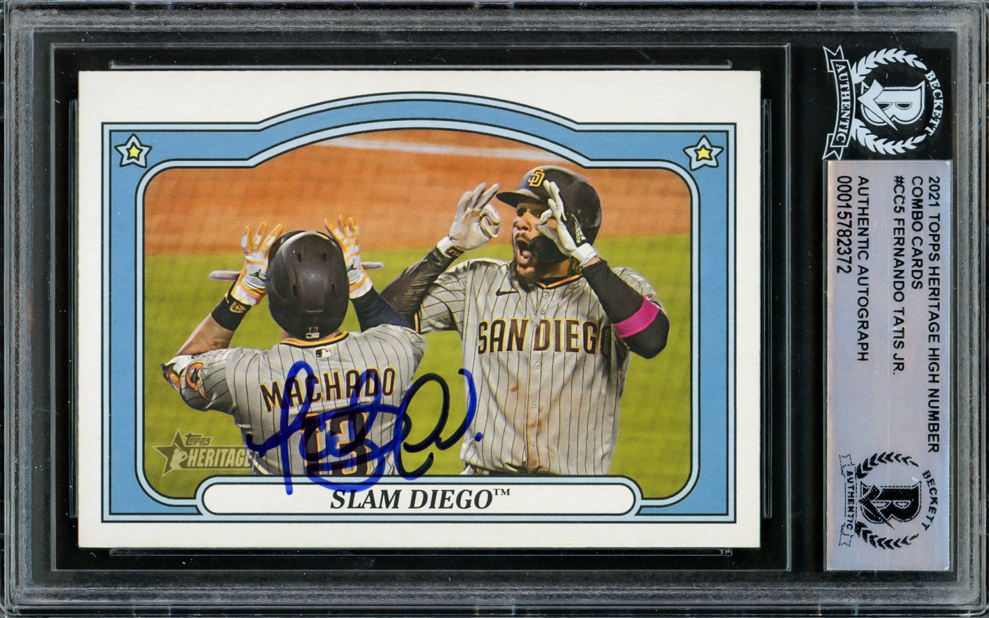 Fernando Tatis Jr. Autographed 2021 Topps Heritage High Number Combo Card #CC-5 San Diego Padres Beckett BAS #15782372