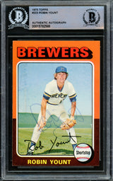 Robin Yount Autographed 1975 Topps Card #223 Milwaukee Brewers Vintage Signature Beckett BAS #15782588