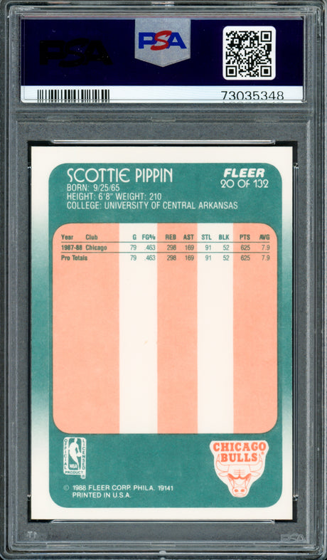 Scottie Pippen Autographed 1988 Fleer Rookie Card #20 Chicago Bulls PSA 7 Auto Grade Gem Mint 10 PSA/DNA #73035348