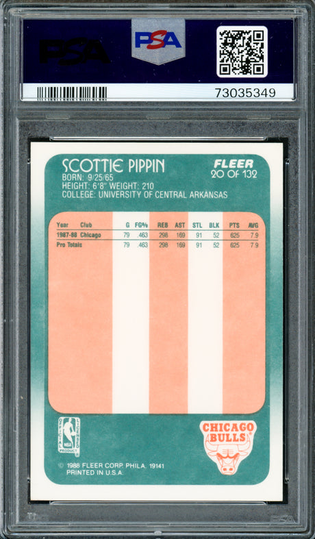 Scottie Pippen Autographed 1988 Fleer Rookie Card #20 Chicago Bulls PSA 7 Auto Grade Gem Mint 10 PSA/DNA #73035349