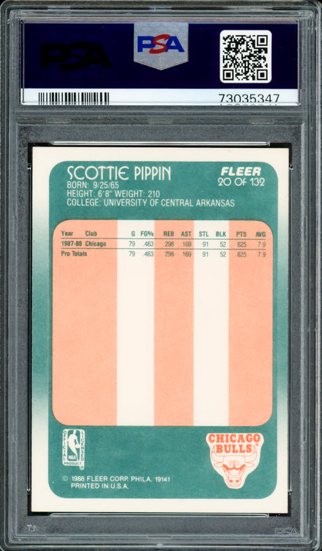Scottie Pippen Autographed 1988 Fleer Rookie Card #20 Chicago Bulls PSA 7 Auto Grade Gem Mint 10 PSA/DNA #73035347
