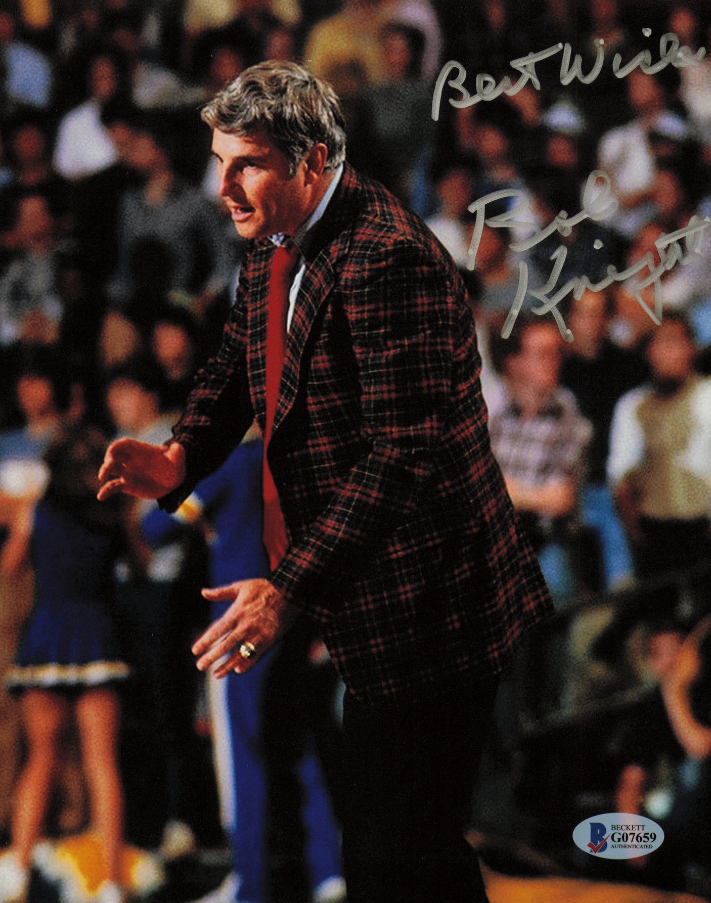 Bobby Knight Autographed 8x10 Photo Indiana Hoosiers "Best Wishes" (Removed Personalization) Beckett BAS #G07659