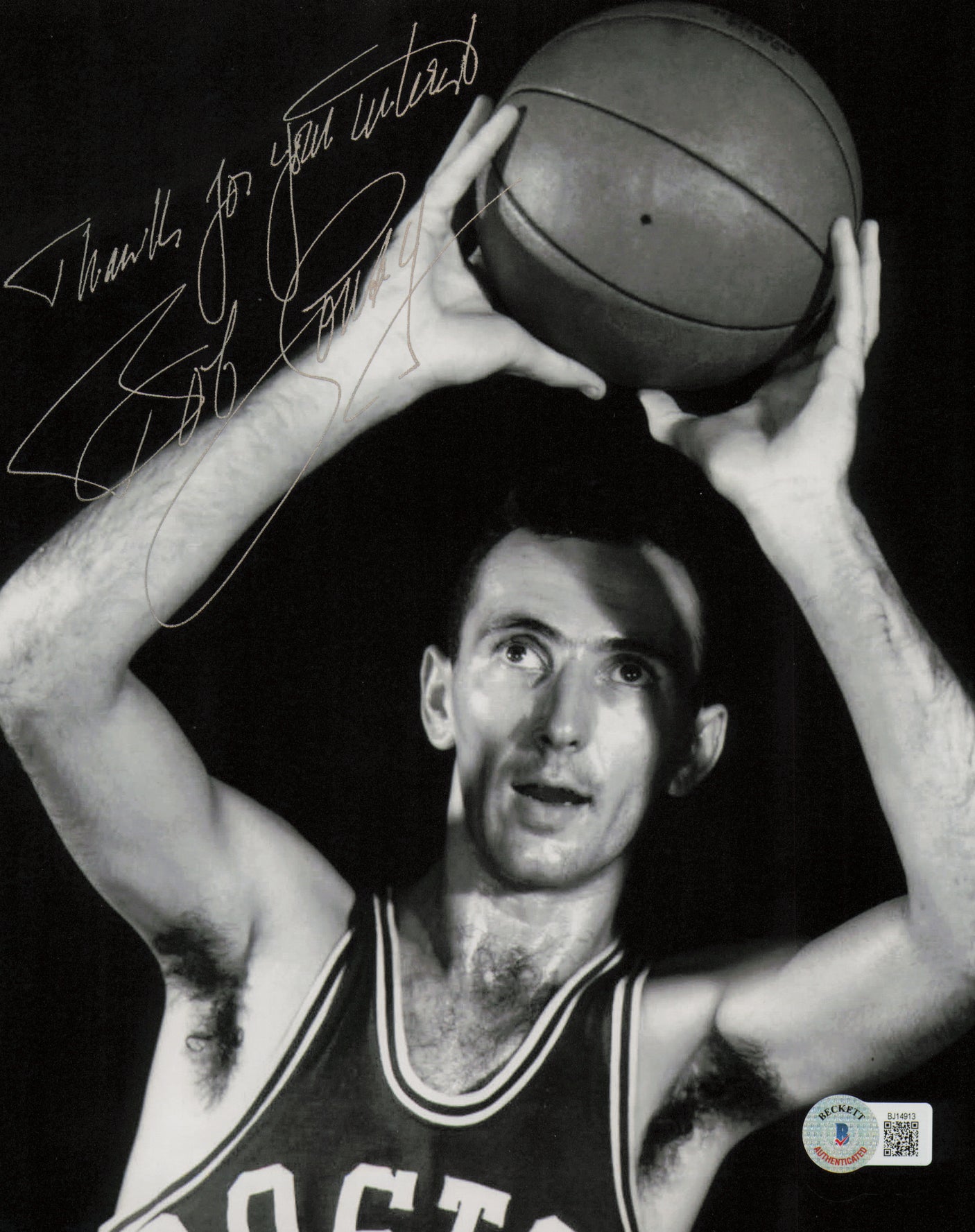 Bob Cousy Autographed 8x10 Photo Boston Celtics "Thanks For Your Wishes" Beckett BAS QR #BJ14913