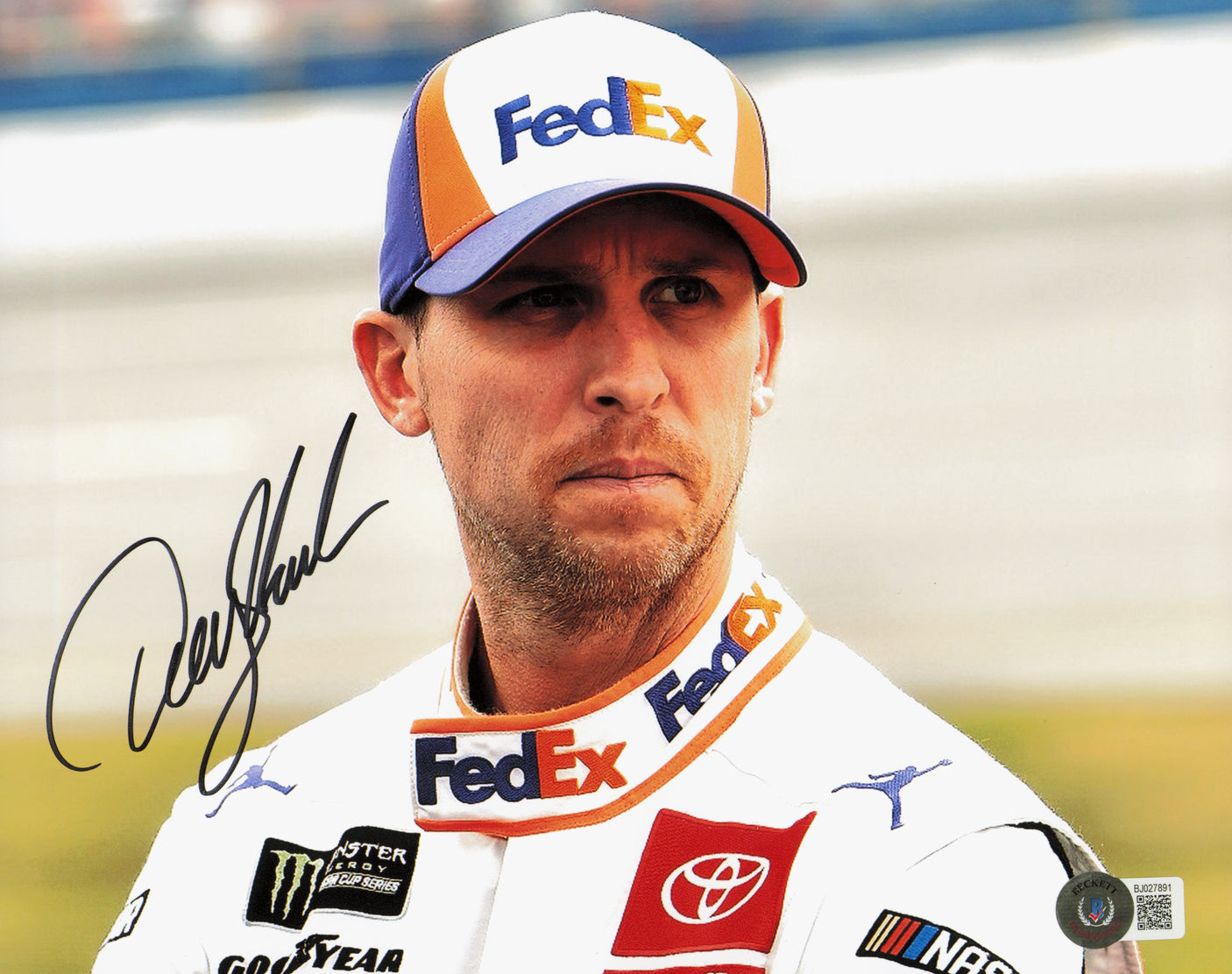 Denny Hamlin Autographed 8x10 Photo Nascar Beckett BAS QR #BJ027891