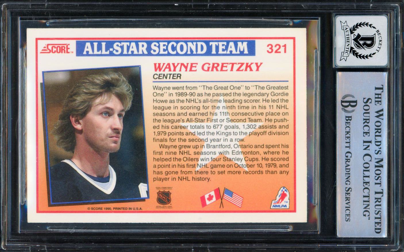 Wayne Gretzky Autographed 1990-91 Score Card #321 Los Angeles Kings Auto Grade Gem Mint 10 Beckett BAS #15496449