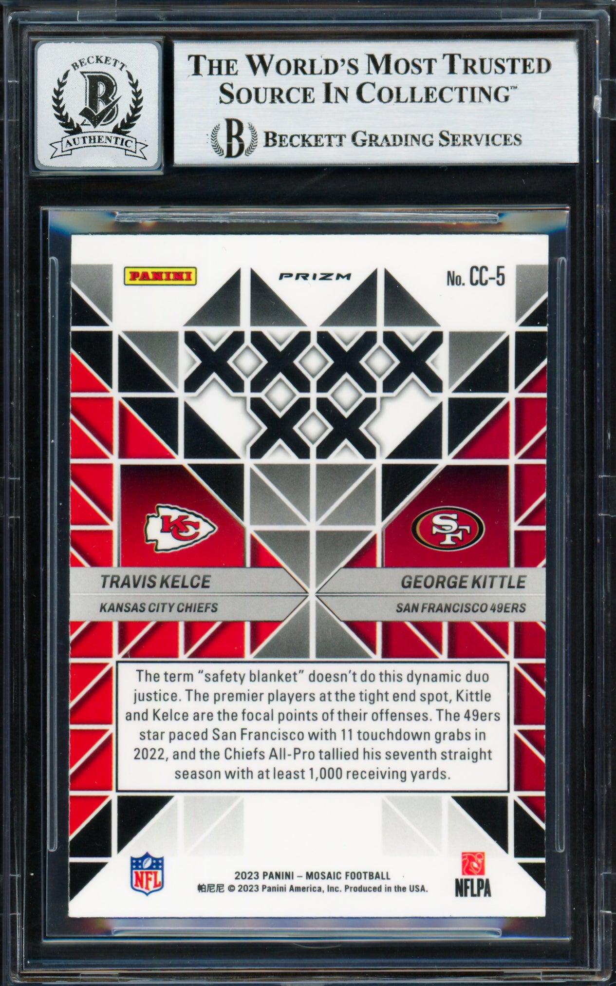Travis Kelce & George Kittle Autographed 2023 Panini Mosaic Carbon Copy Card #5 Auto Grade Gem Mint 10 Beckett BAS #18154702