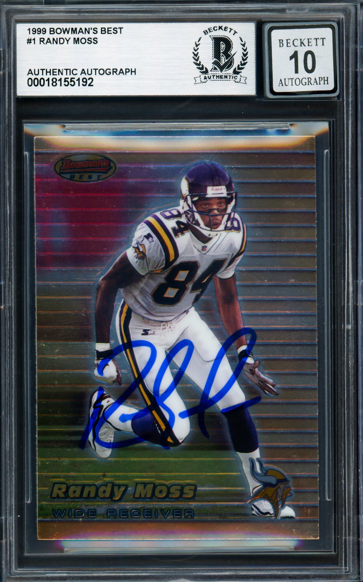 Randy Moss Autographed 1999 Bowman's Best Card #1 Minnesota Vikings Auto Grade Gem Mint 10 Beckett BAS #18155192