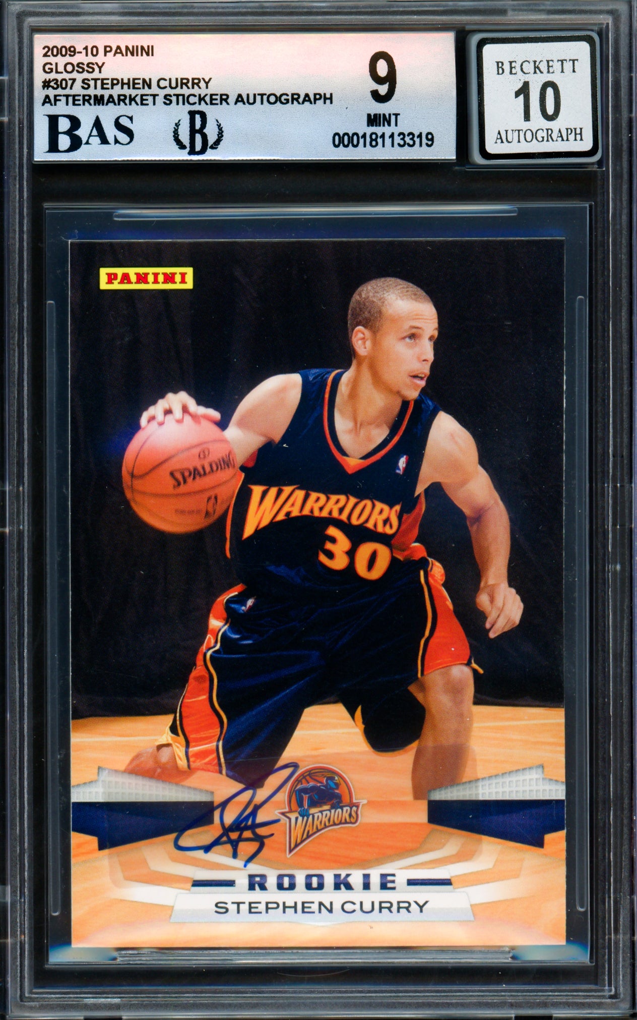 Stephen Curry Autographed 2009-10 Panini Glossy Rookie Card #307 Golden State Warriors BGS 9 Auto Grade Gem Mint 10 Beckett BAS #18113319
