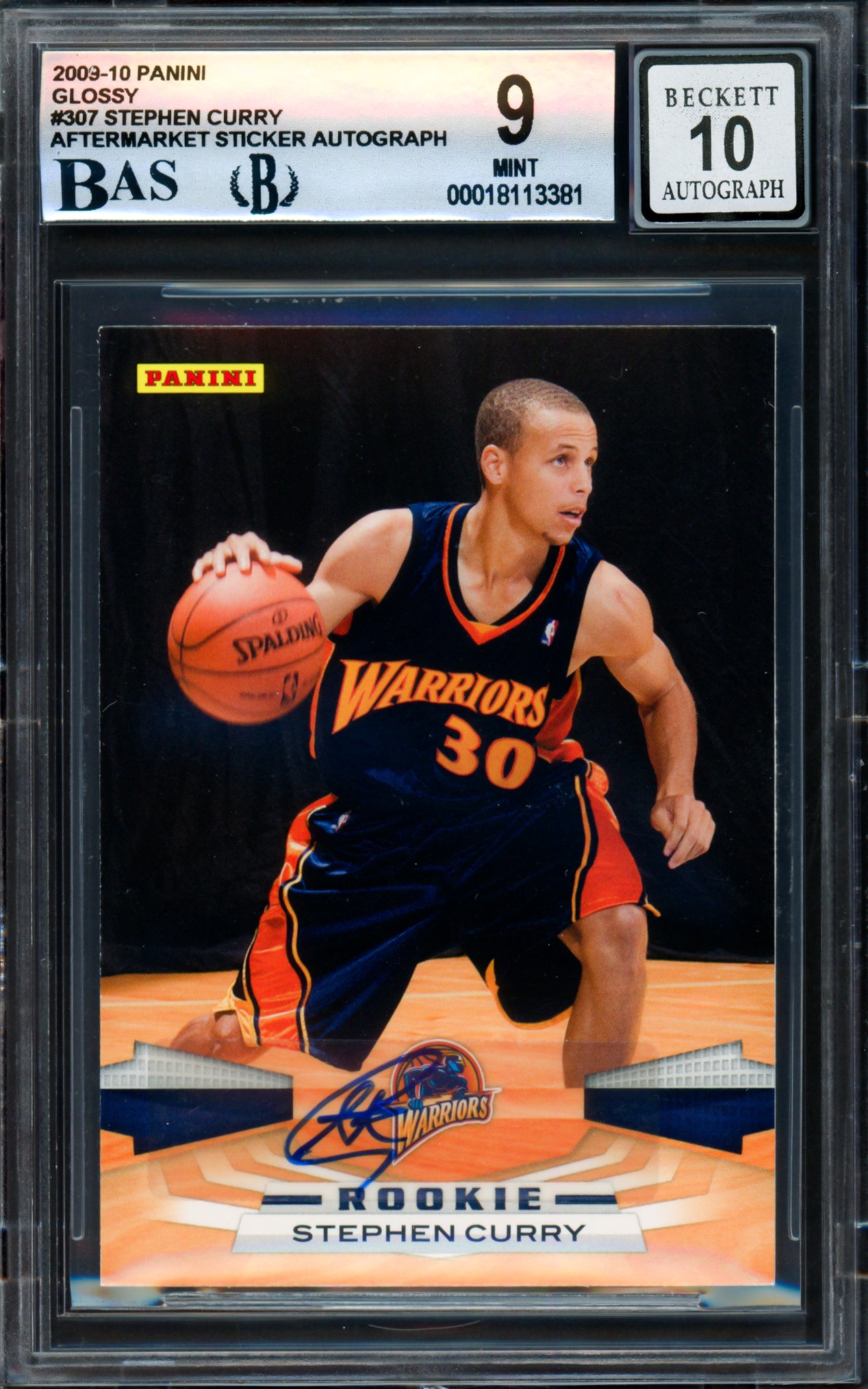 Stephen Curry Autographed 2009-10 Panini Glossy Rookie Card #307 Golden State Warriors BGS 9 Auto Grade Gem Mint 10 Beckett BAS #18113381