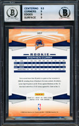 Stephen Curry Autographed 2009-10 Panini Glossy Rookie Card #357 Golden State Warriors BGS 9 Auto Grade Gem Mint 10 Beckett BAS #18113320