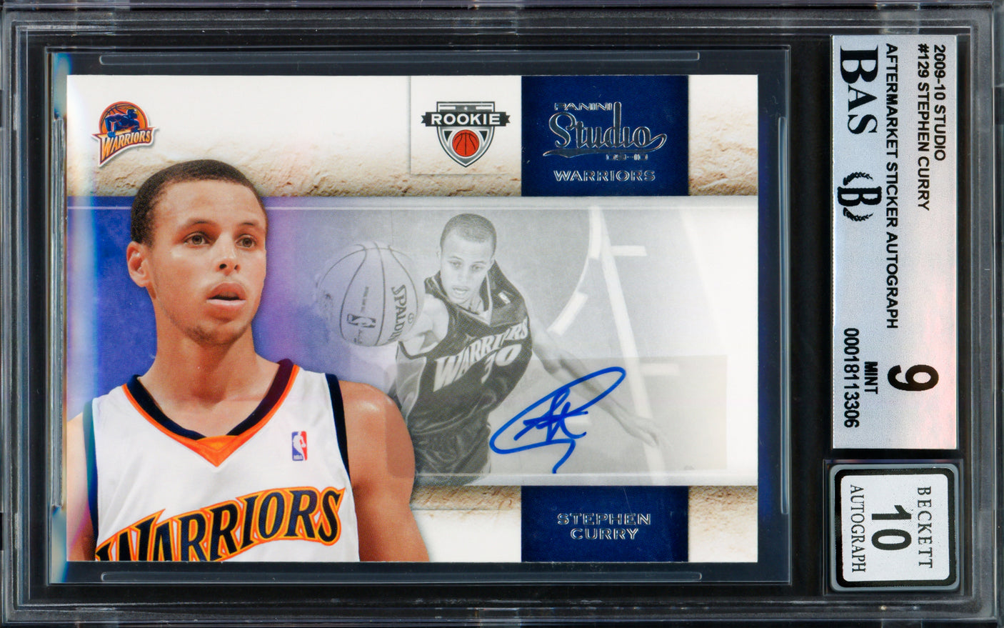 Stephen Curry Autographed 2009-10 Panini Studio Rookie Card #129 Golden State Warriors BGS 9 Auto Grade Gem Mint 10 Beckett BAS #18113306