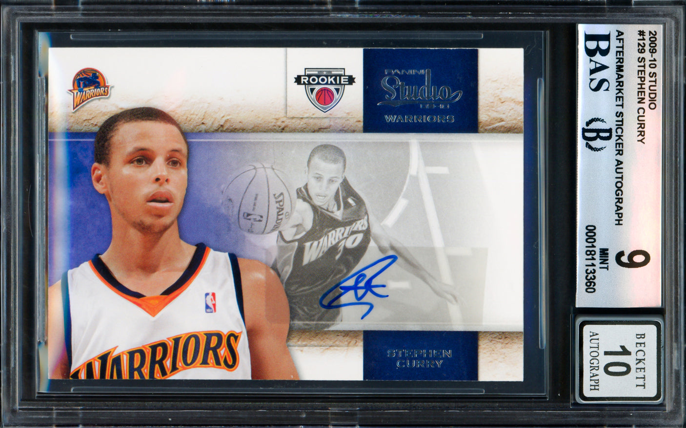 Stephen Curry Autographed 2009-10 Panini Studio Rookie Card #129 Golden State Warriors BGS 9 Auto Grade Gem Mint 10 Beckett BAS #18113360