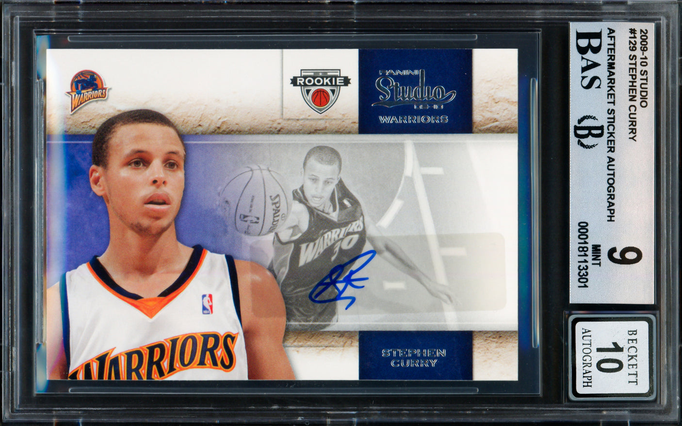 Stephen Curry Autographed 2009-10 Panini Studio Rookie Card #129 Golden State Warriors BGS 9 Auto Grade Gem Mint 10 Beckett BAS #18113301