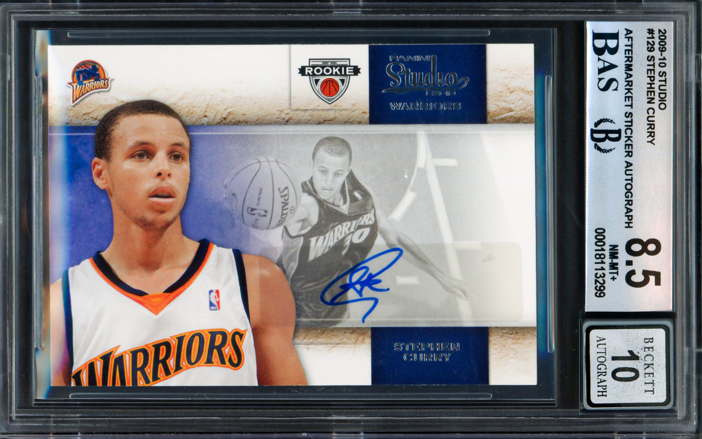 Stephen Curry Autographed 2009-10 Panini Studio Rookie Card #129 Golden State Warriors BGS 8.5 Auto Grade Gem Mint 10 Beckett BAS #18113299