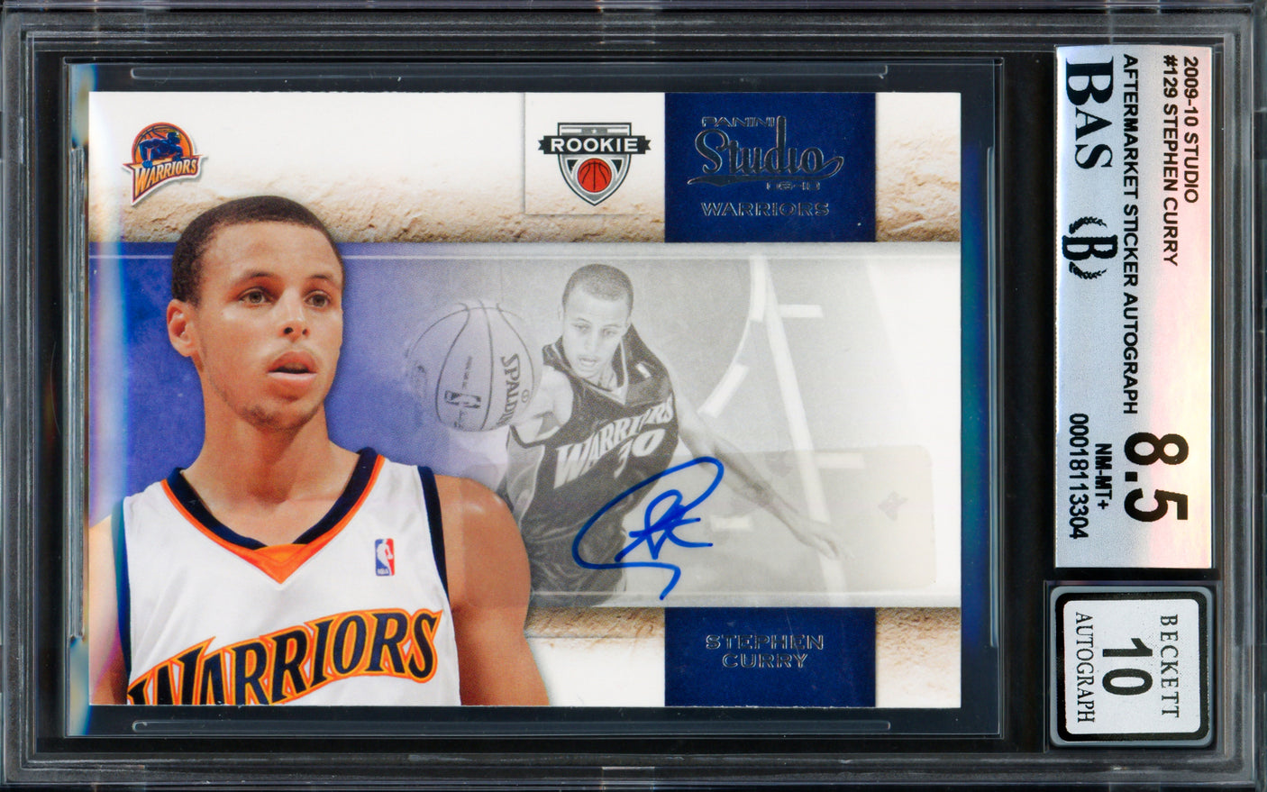 Stephen Curry Autographed 2009-10 Panini Studio Rookie Card #129 Golden State Warriors BGS 8.5 Auto Grade Gem Mint 10 Beckett BAS #18113304