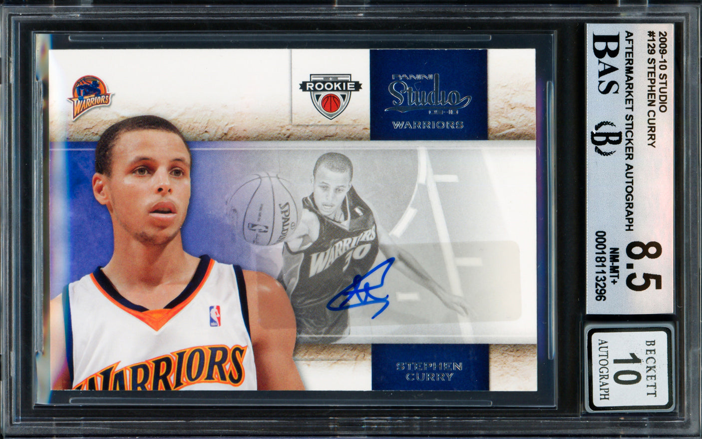 Stephen Curry Autographed 2009-10 Panini Studio Rookie Card #129 Golden State Warriors BGS 8.5 Auto Grade Gem Mint 10 Beckett BAS #18113296