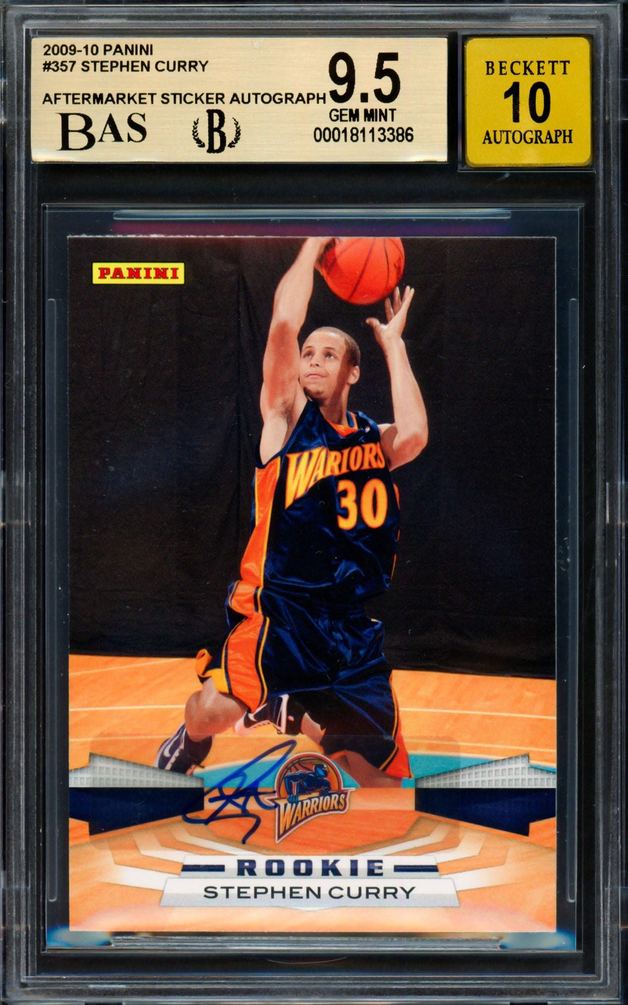 Stephen Curry Autographed 2009-10 Panini Rookie Card #357 Golden State Warriors BGS 9.5 Auto Grade Gem Mint 10 Beckett BAS #18113386