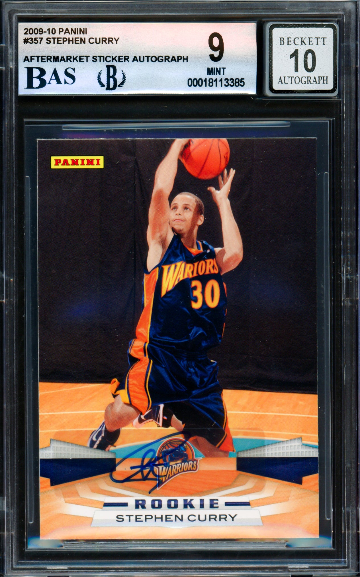 Stephen Curry Autographed 2009-10 Panini Rookie Card #357 Golden State Warriors BGS 9 Auto Grade Gem Mint 10 Beckett BAS #18113385
