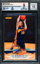 Stephen Curry Autographed 2009-10 Panini Rookie Card #357 Golden State Warriors BGS 9 Auto Grade Gem Mint 10 Beckett BAS #18113385
