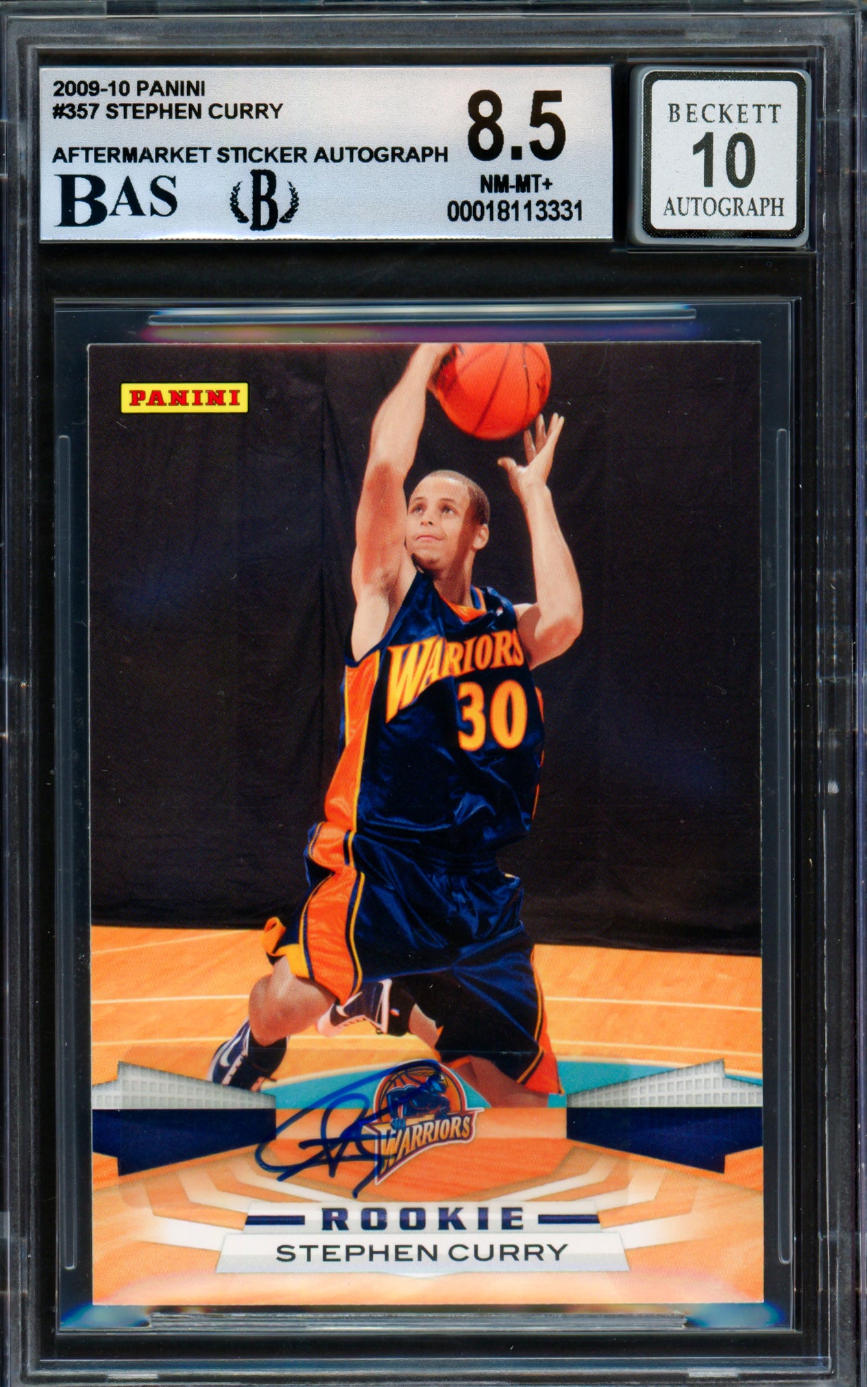 Stephen Curry Autographed 2009-10 Panini Rookie Card #357 Golden State Warriors BGS 8.5 Auto Grade Gem Mint 10 Beckett BAS #18113331