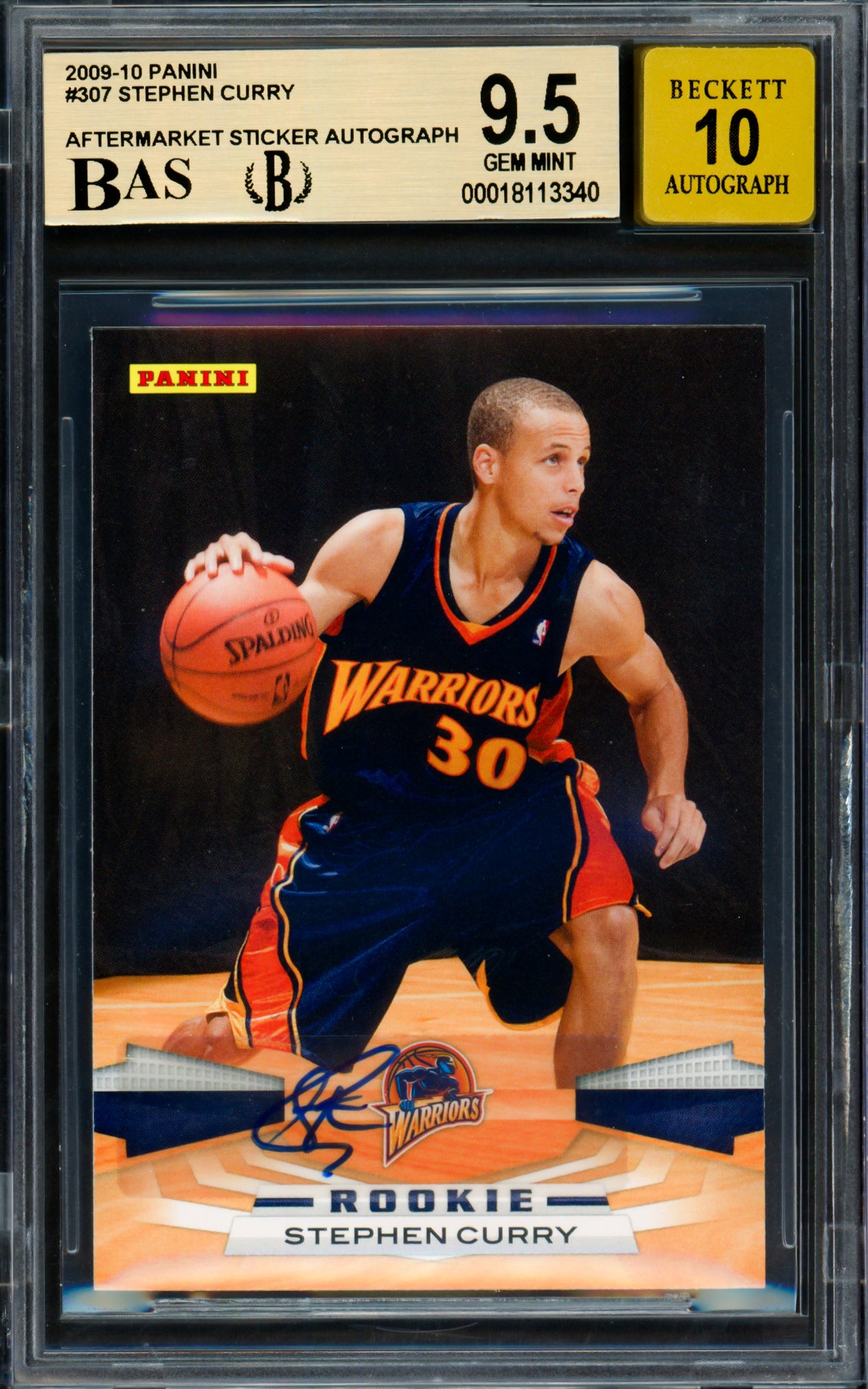 Stephen Curry Autographed 2009-10 Panini Rookie Card #307 Golden State Warriors BGS 9.5 Auto Grade Gem Mint 10 Beckett BAS #18113340