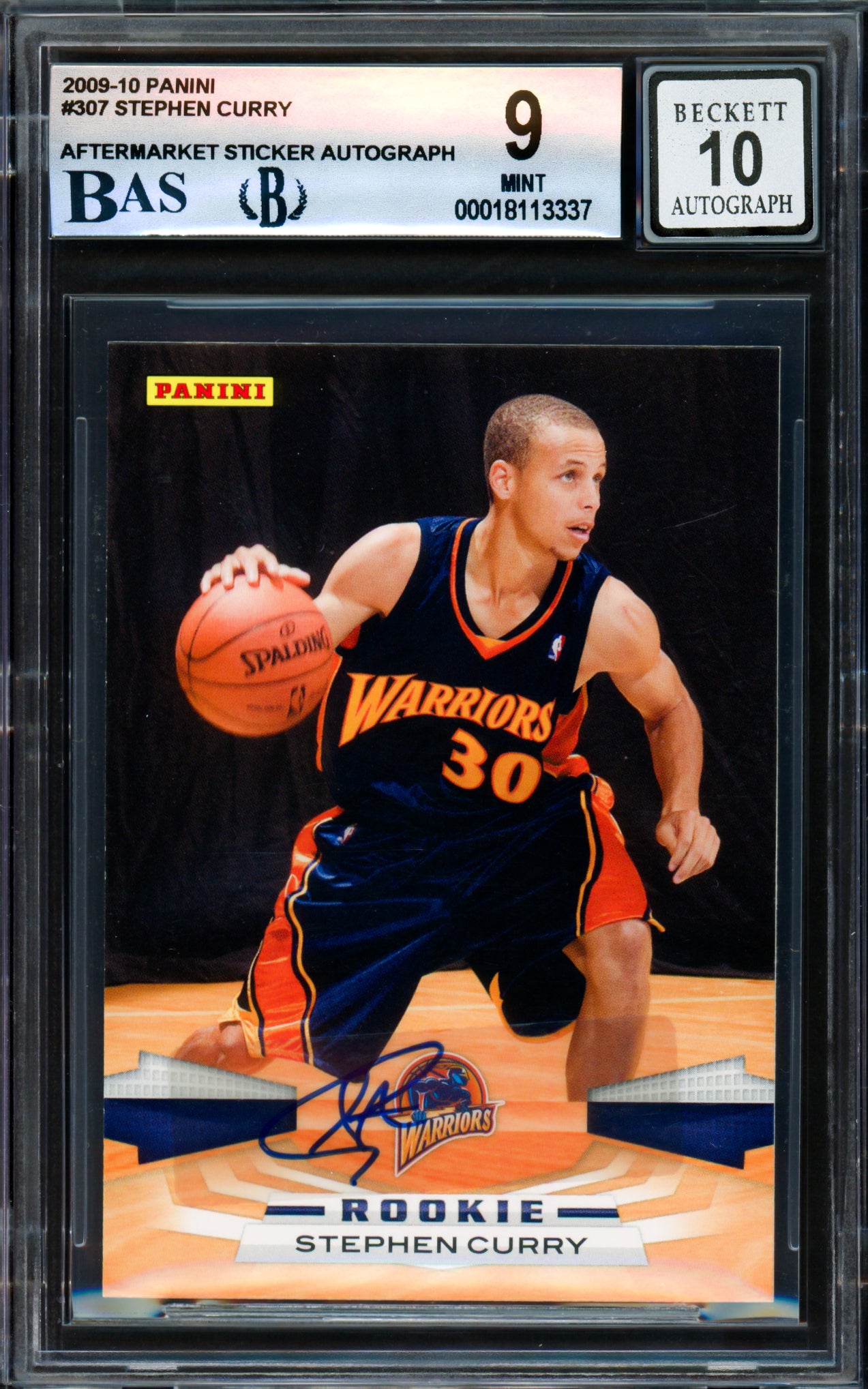 Stephen Curry Autographed 2009-10 Panini Rookie Card #307 Golden State Warriors BGS 9 Auto Grade Gem Mint 10 Beckett BAS #18113337