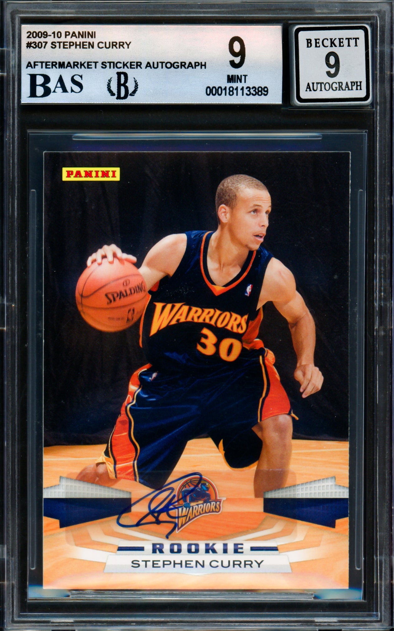 Stephen Curry Autographed 2009-10 Panini Rookie Card #307 Golden State Warriors BGS 9 Auto Grade Mint 9 Beckett BAS #18113389
