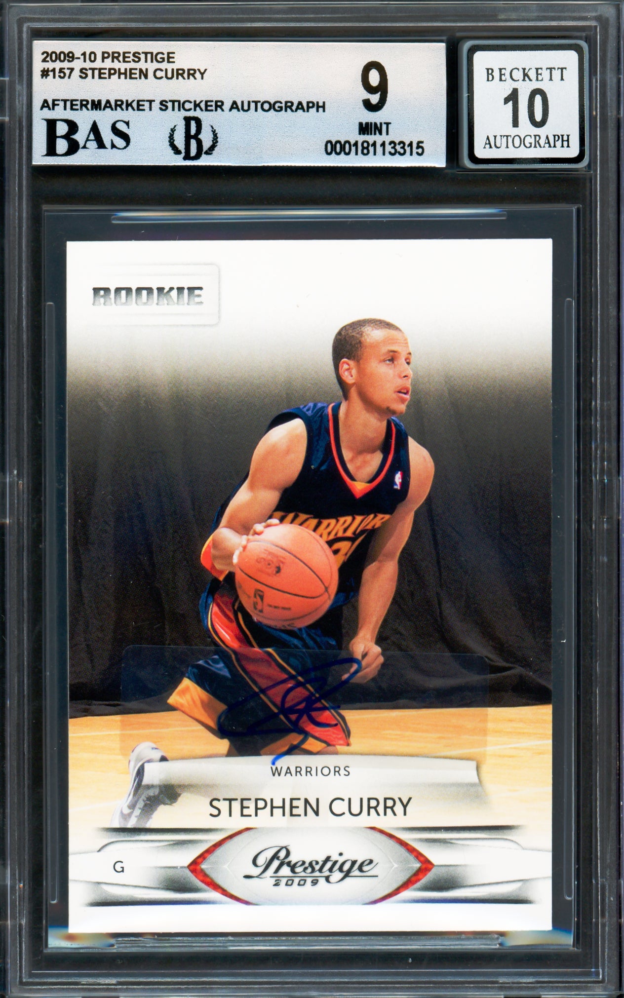 Stephen Curry Autographed 2009-10 Panini Prestige Rookie Card #157 Golden State Warriors BGS 9 Auto Grade Gem Mint 10 Beckett BAS #18113315
