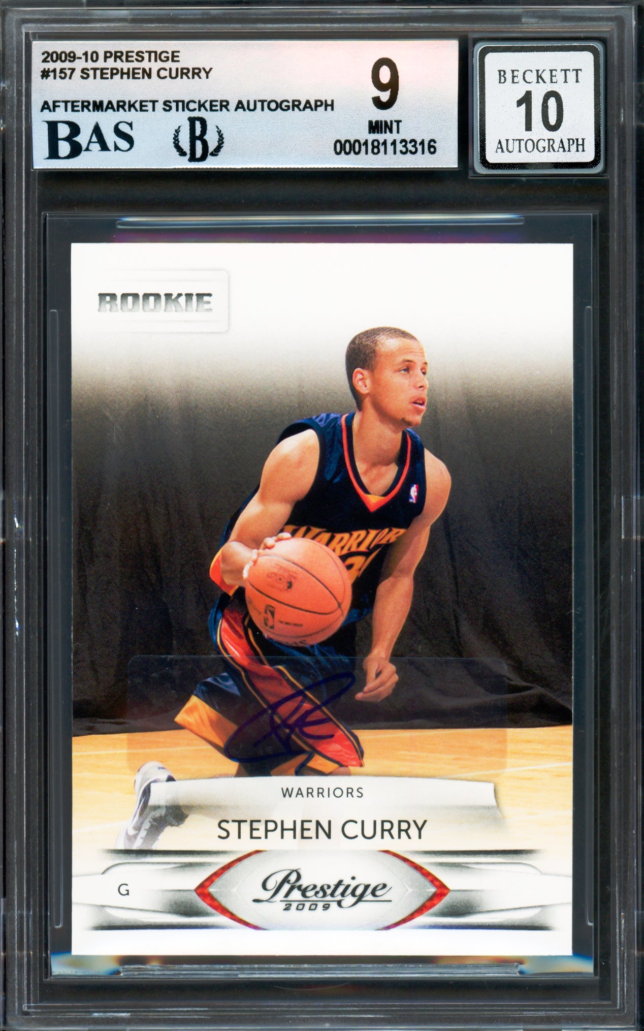 Stephen Curry Autographed 2009-10 Panini Prestige Rookie Card #157 Golden State Warriors BGS 9 Auto Grade Gem Mint 10 Beckett BAS #18113316