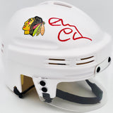 Chevy Chase Autographed Chicago Blackhawks White Speed Mini Helmet Beckett BAS QR #AD34221