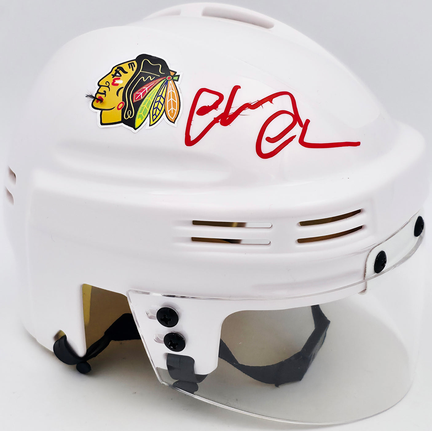 Chevy Chase Autographed Chicago Blackhawks White Speed Mini Helmet Beckett BAS QR #AD34230