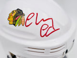 Chevy Chase Autographed Chicago Blackhawks White Speed Mini Helmet Beckett BAS QR #AD34216