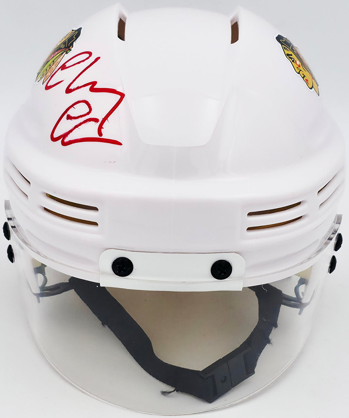 Chevy Chase Autographed Chicago Blackhawks White Speed Mini Helmet Beckett BAS QR #AD34216